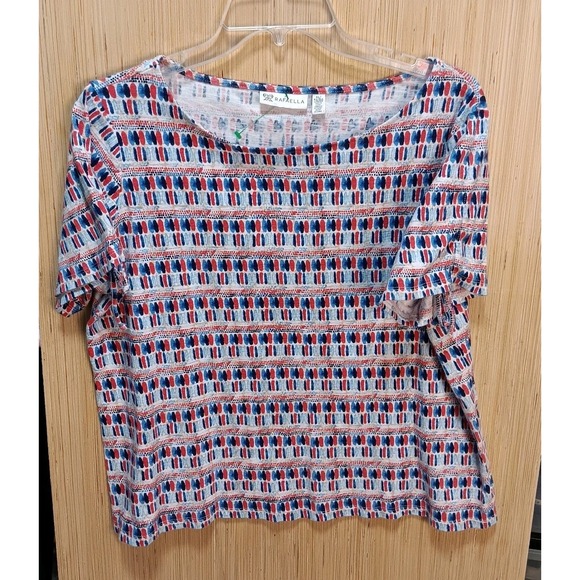 Rafaella Sz XL‎ Top Short Sleeve 100% Cotton Red White Blue Womens - Picture 1 of 5